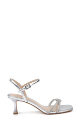 Silver | Maci Metallic Sandal with Rhinestone Knot Detail