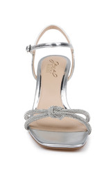 Silver | Maci Metallic Sandal with Rhinestone Knot Detail