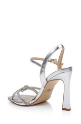 Silver | Madison Stiletto Sandals with Rhinestone Knot Detail