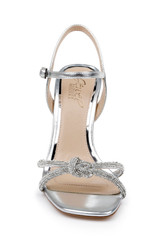 Silver | Madison Stiletto Sandals with Rhinestone Knot Detail