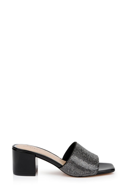 Black | Harlyn Block Heeled Mules with Crystal Vamp