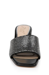 Black | Harlyn Block Heeled Mules with Crystal Vamp