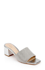 Silver | Harlyn Block Heeled Mules with Crystal Vamp