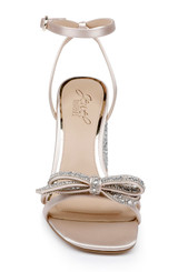 Champagne | Hillary Block Heel Sandal with Rhinestone Bow