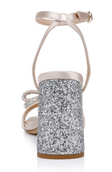 Champagne | Hillary Block Heel Sandal with Rhinestone Bow