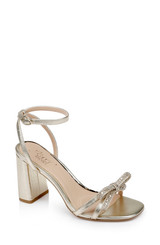 Light Gold | Hillary Block Heel Sandal with Rhinestone Bow
