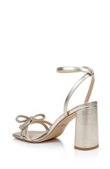 Light Gold | Hillary Block Heel Sandal with Rhinestone Bow