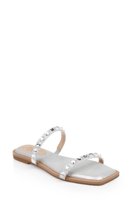 Silver | Honesty Flat Sandals with Gemstone-Studded Straps
