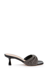 Black | Humor Crystal Mules with Kitten Heel