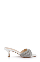 White | Humor Crystal Mules with Kitten Heel