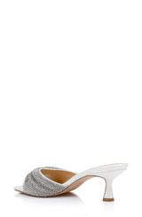White | Humor Crystal Mules with Kitten Heel