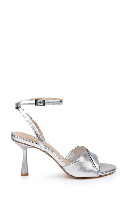 Silver | Kaia Sandal with Crisscross Vamp Side