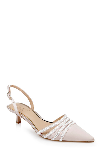 Champagne Katalina Bejeweled Slingback with Kitten Heel Front Side
