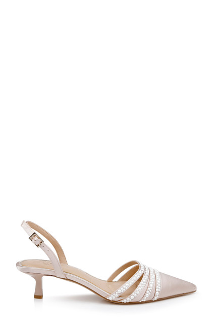 Champagne Katalina Bejeweled Slingback with Kitten Heel Side