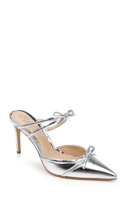 Silver | Klarise II Metallic Pointed Toe Double Bow Mules