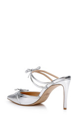 Silver | Klarise II Metallic Pointed Toe Double Bow Mules