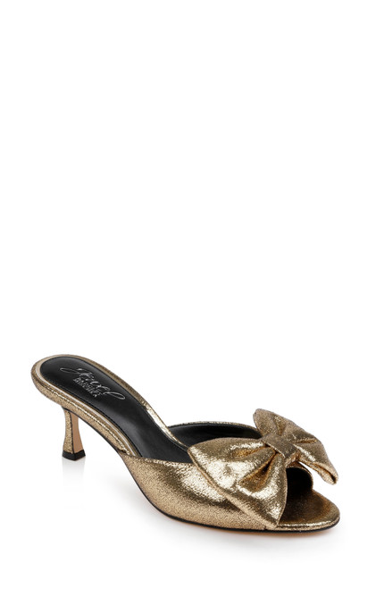 Gold | Kora Kitten Heel Mules with Large Bow