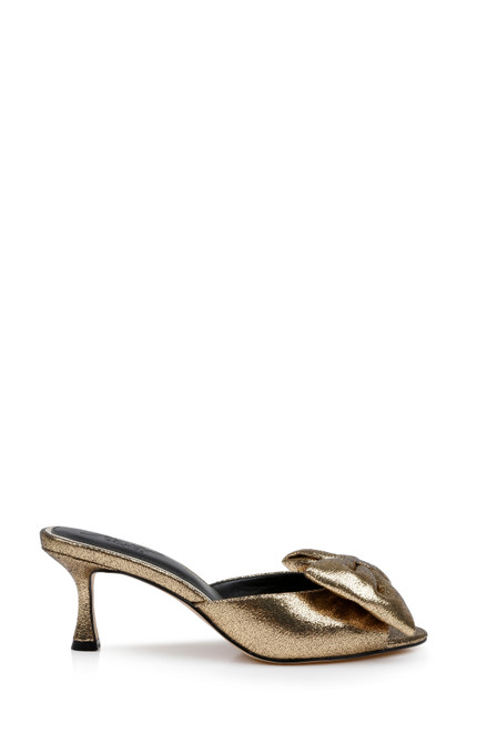 Gold | Kora Kitten Heel Mules with Large Bow