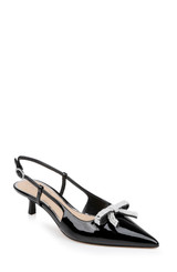 Black | Krystia Slingback Kitten Heels with Pearled Bow Front Side