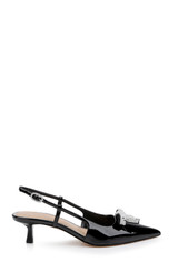 Black | Krystia Slingback Kitten Heels with Pearled Bow Side