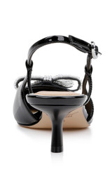 Black | Krystia Slingback Kitten Heels with Pearled Bow Back