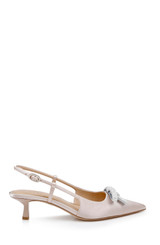 Champagne | Krystia Slingback Kitten Heels with Pearled Bow Side
