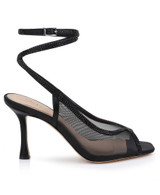 Black Mesh | Tamera Peep Toe Heels with Wraparound Strap