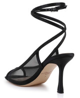 Black Mesh | Tamera Peep Toe Heels with Wraparound Strap