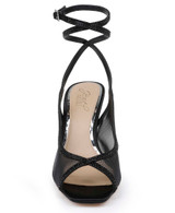 Black Mesh | Tamera Peep Toe Heels with Wraparound Strap