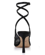 Black Mesh | Tamera Peep Toe Heels with Wraparound Strap