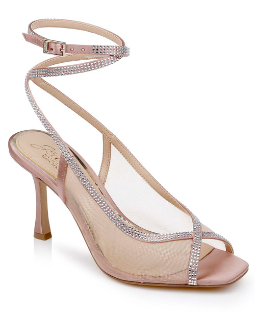 Blush Mesh | Tamera Peep Toe Heels with Wraparound Strap