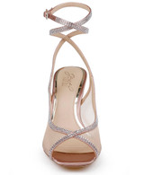 Blush Mesh | Tamera Peep Toe Heels with Wraparound Strap