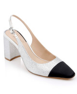 Ivory Black | Tatum Slingback Block Heels with Capped Toe Front Side
