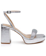 Silver Textile | Teddi Platform Block Heels