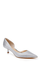 Silver | Teegan Pointed Toe Kitten Heel Pumps Front Side