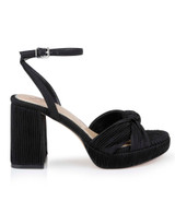 Black Fabric | Tyler Ribbed Open Toe Block Heels