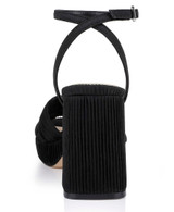 Black Fabric | Tyler Ribbed Open Toe Block Heels