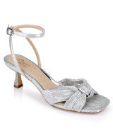 Silver Fabric | True Ribbed Peep Toe Kitten Heels Front Side