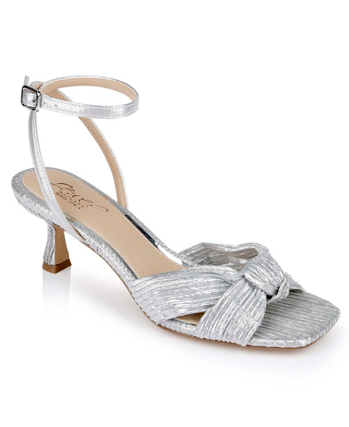 Silver Fabric | True Ribbed Peep Toe Kitten Heels Front Side