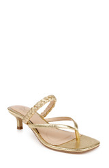 Gold Metallic | Nadya Kitten Heel Thong Sandals Front Side