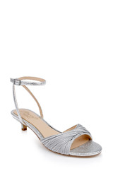 Silver Textile | Nance Kitten Heel Sandals Front Side