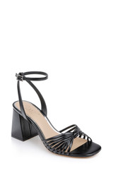 Black Leather | Nariah Cage Block Heel Sandals Front Side