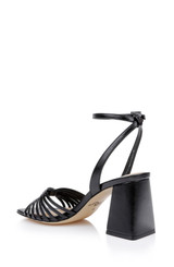 Black Leather | Nariah Cage Block Heel Sandals Back Side