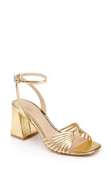 Gold Leather | Nariah Cage Block Heel Sandals Front Side