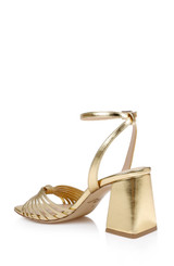 Gold Leather | Nariah Cage Block Heel Sandals Back Side