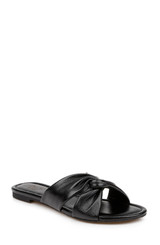 Black Leather | Nicolet Flat Slide Sandals Front Side