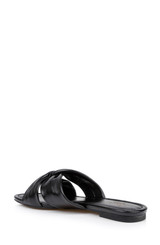 Black Leather | Nicolet Flat Slide Sandals Back Side