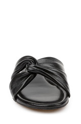 Black Leather | Nicolet Flat Slide Sandals Front