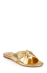 Gold Leather | Nicolet Flat Slide Sandals Front Side