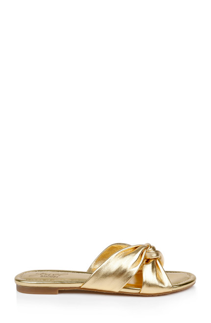 Gold Leather | Nicolet Flat Slide Sandals Side